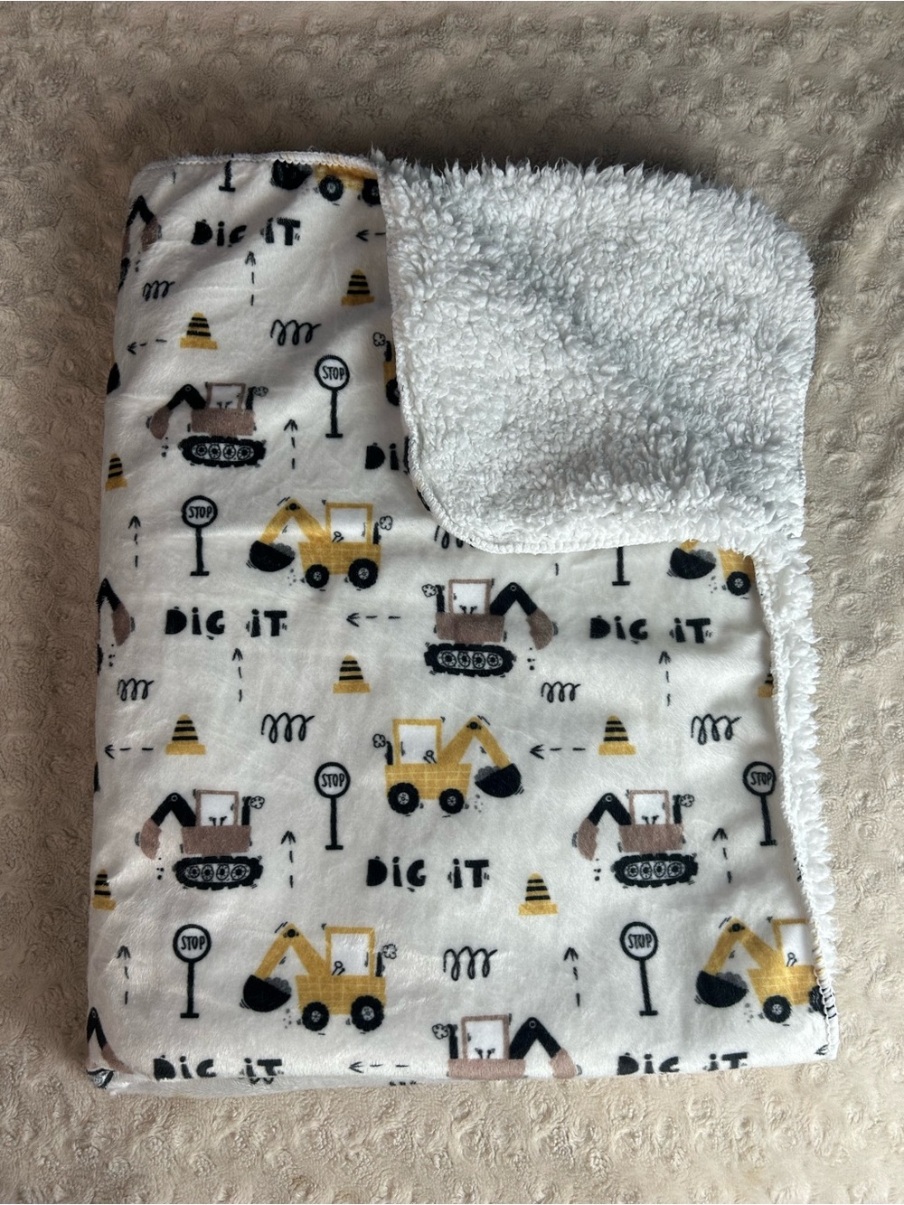 SL Home Fashions Dig It Construction Equipment Baby Blanket Stop Sign Yellow